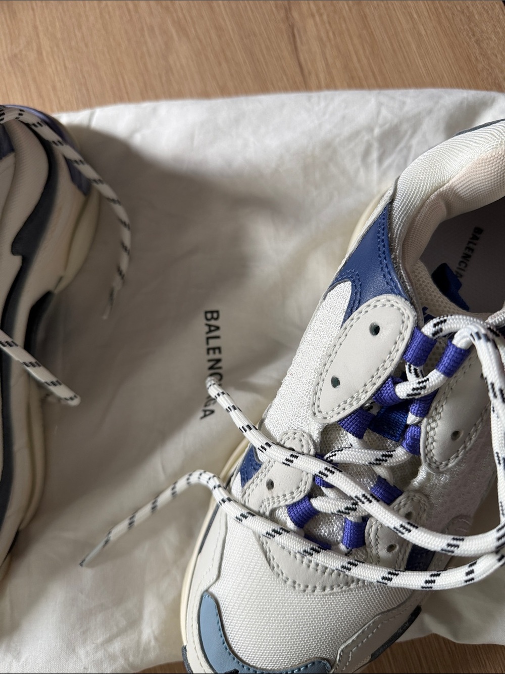 Balenciaga White and Blue Chunky Lace-Up Sneakers